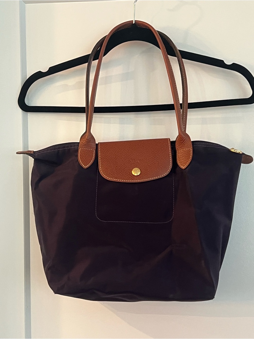 Medium Longchamp Tote in Plum, Leather Trim